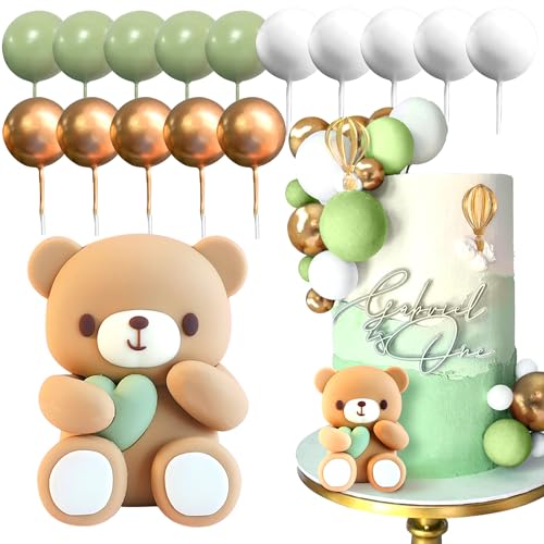 JeVenis Teddybär Tortendeko Tortendeko Taufe Junge Tortendeko Mädchen 1 Jahr Grüner Tortendeko Teddybär Kuchen Dekoration für Hochzeit Babyshower Geburtstag Party von JeVenis