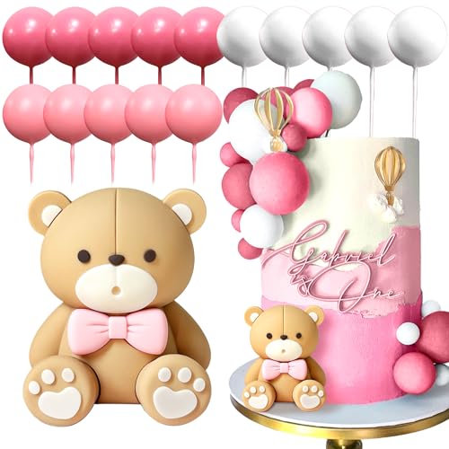 JeVenis Teddybär Tortendeko Tortendeko Taufe Mädchen Tortendeko Mädchen 1 Jahr Rosa Tortendeko Teddybär Kuchen Dekoration für Hochzeit Babyshower Geburtstag Party von JeVenis