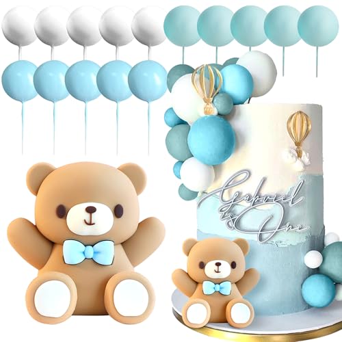 JeVenis Tortendeko 1. Geburtstag Junge Blau Teddybär Tortendeko Tortendeko Baby Junge Taufe Junge Tortendeko Teddybär Kuchen Dekoration für Baby Shower Geburtstag Party von JeVenis