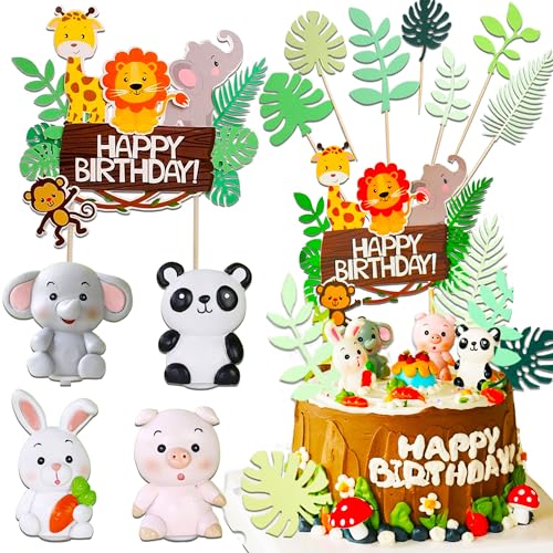 JeVenis Tiere Geburtstag Kuchendeko Giraffe Löwen Affe Figuren Torten Deko Waldtiere Tortenfigur Dschungel Geburtstag Deko Dschungel Themed Tortendeko für Geburtstag Party Kinder Mädchen von JeVenis