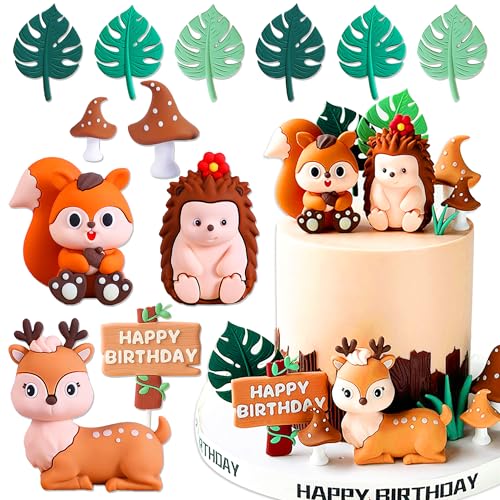 JeVenis Woodland Geburtstag Deko Tortenaufleger Waldtiere Waldtiere Tortendeko Waldtiere Geburtstag Wald Tiere Kuchen Toppers Eichhörnchen Igel Schnecke Kuchen Figuren von JeVenis