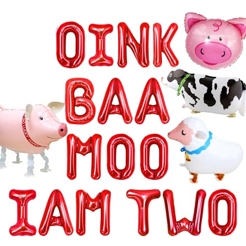 JeVenis oink baa moo i am two balloons moo moo i am two balloons farm 2. birthday decoration barnyard 2. birthday decoration holy cow i am two decoration von JeVenis