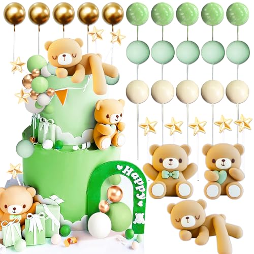 Jevenis Green Teddybär Sage Green Baby Dusche Kuchen Dekoration Teddybär Kuchen Topper Geschlecht Enthüllen Kuchen Dekoration Bär Baby Dusche Party Supplies Teddybär Dekoration von JeVenis