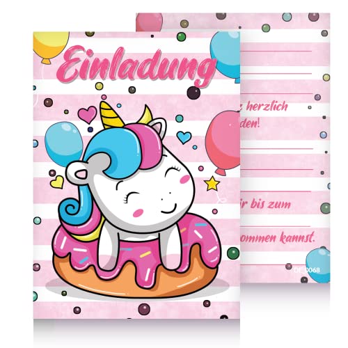 Jean-Philippe Dietz® 12 Einhorn Einladungskarte für Kindergeburtstag oder Partys - Kinder Geburtstagseinladungskarten - Einladungen zum Geburstag für Mädchen (XL Donut) von Jean-Philippe Dietz