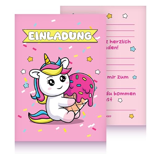 Jean-Philippe Dietz® 12 Einhorn Einladungskarte für Kindergeburtstag oder Partys - Kinder Geburtstagseinladungskarten - Einladungen zum Geburstag für Mädchen (Sitzende Waffel) von Jean-Philippe Dietz