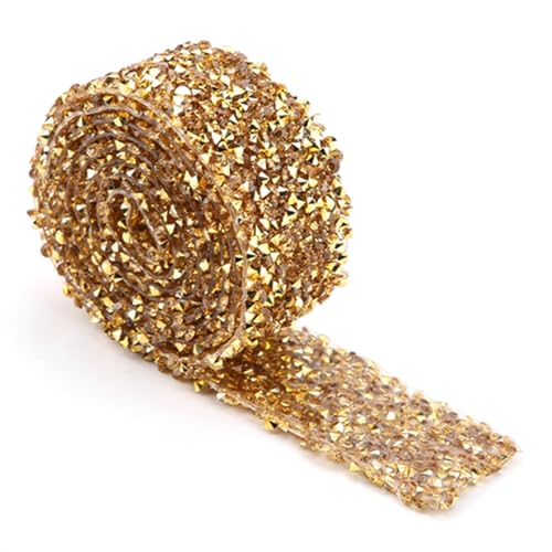 Jeanoko 1 Stück 1 Yard 30 Mm Glitzerndes Strass-Diamant-Netzband, Wickelrolle, Glitzerndes Kristall-Strassband für Hochzeitsdekorationen, Partyzubehör (Basis aus Kristallgold) von Jeanoko