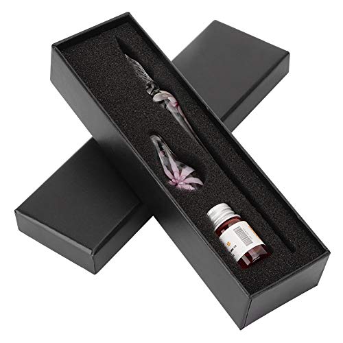 Jeanoko Kristallglas-Tauchstift, Eleganter Blumen-Füllfederhalter mit Tintenstifthalter, Ideal Zum Schreiben, Dekorieren und Sammeln, Kompakte Größe und Leicht, Signaturstift aus Glas von Jeanoko