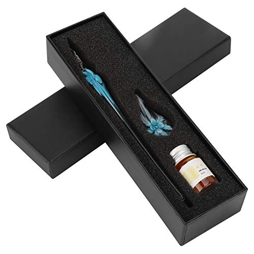 Jeanoko Kristallglas-Tauchstift, Eleganter Blumen-Füllfederhalter mit Tintenstifthalter, Ideal Zum Schreiben, Dekorieren und Sammeln, Kompakte Größe und Leicht, Signaturstift aus Glas von Jeanoko