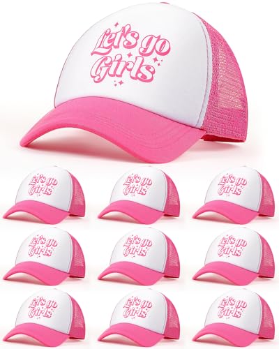 Jecery Let's Go Trucker-Hüte für Mädchen, Netzstoff, für Damen, Hot Pink, Trucker-Kappe, Polyester-Mesh-Baseballkappe für Junggesellinnenabschied, Brautparty, Gastgeschenke, Rosenrot, Medium von Jecery