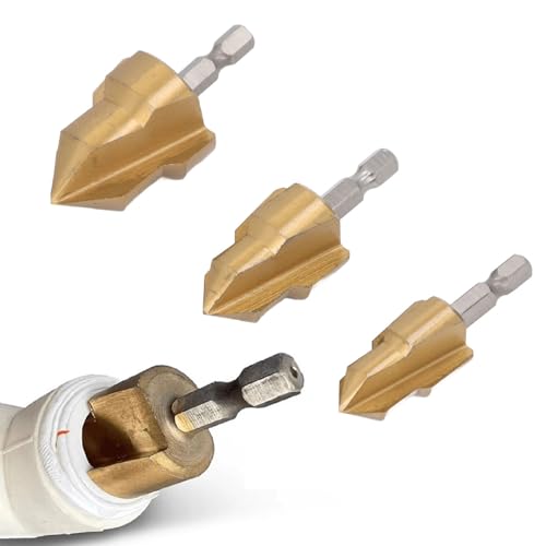 Rohrreibahlen-Bit-Set, 90°-Senkwinkel, Ti-beschichtetes HSS, 3-teiliges Bohrreibahlen-Set, Geeignet für PPR-, PVC-, MPP-Rohre, 1/4-Zoll-Sechskantschaft, Schnelles Bohren, von Jectse