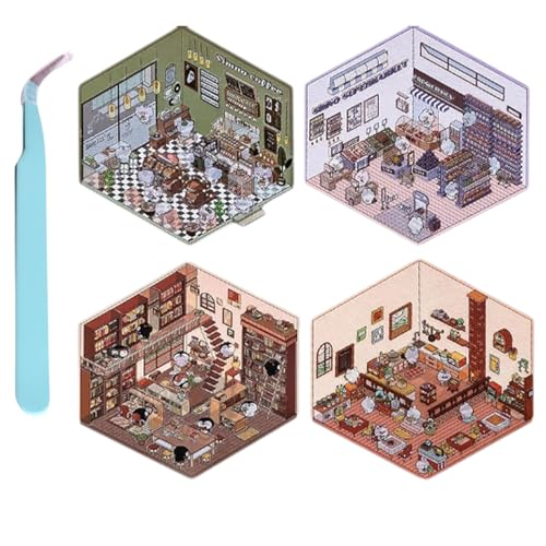 4 Sets 3d Scene Stickers, 3d Sticker Scene, 3d House Stickers, Sticker Scenes for Adult Kids (B) von Jeeeun