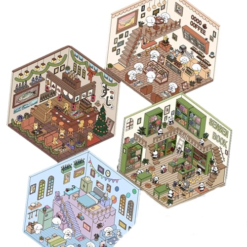 Diy 3d House Stickers, 3d Sticker Scene, Cute Cartoon Scene Stickers for Adult Kid (122 * 131mm B) von Jeeeun