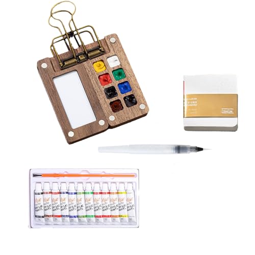 Jeeeun Nano Palette, Pocket Artist Watercolor Travel Set, Mini Water Color Paint Set, Paper Booklet and Paint (Walnut 8 Grids) von Jeeeun