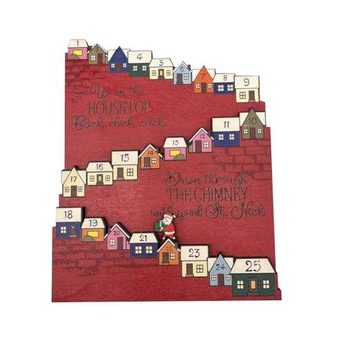 Jeenuuder 1 Stück Weihnachtsgeschenk, Kalender aus Holz, Ornamente, Dekoration, Countdown, Ankunftskalender, Rot von Jeenuuder