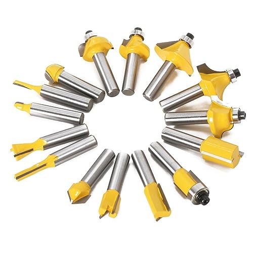 Jeenuuder 15 Stück 6,35 mm Router Bit Trimming Gerade Fräser Holz Bits Set Wolframcarbid Schneiden Holzschnitt von Jeenuuder