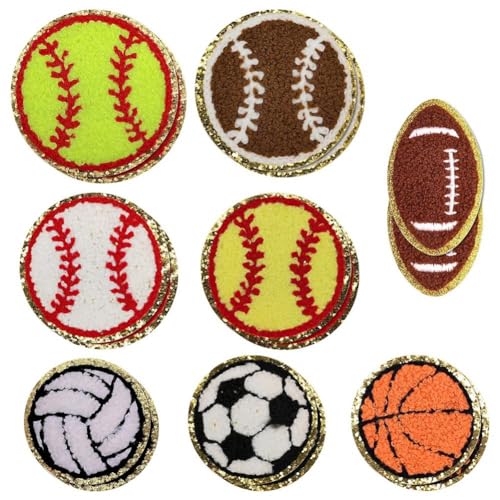 Jeenuuder 16-teiliges Set mit Sportmotiven für Basketball, Fußball, Baseball, Volleyball, Soccer, zum Aufbügeln, für Reparatur von Kleidung, DIY. von Jeenuuder