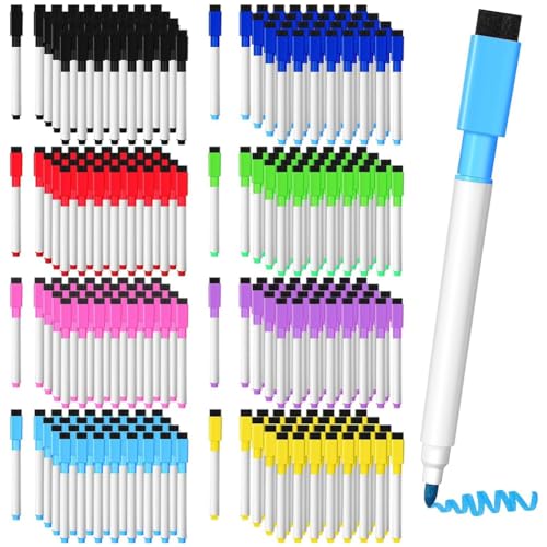 Jeenuuder 200 magnetische Whiteboard-Marker, trocken abwischbar, feine Spitze, mit Radiergummikappe, für Schule, Büro und (mehrfarbig), langlebig von Jeenuuder