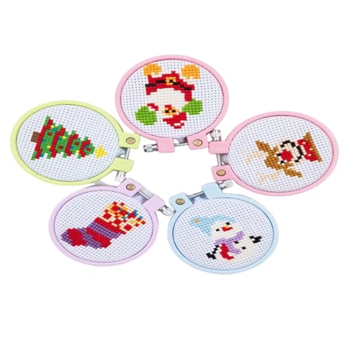 Jeenuuder 5-teiliges Kreuzstich-Set mit weihnachtlichem Stoff für Kinder Anfänger. Kreuzstich-Material. von Jeenuuder