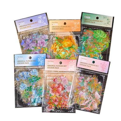 Jeenuuder Holografische Aufkleber für Pflanzen und Blumen, aus Goldfolie, 240 Stück, wasserdicht, mit klaren Pailletten, für Scrapbooking, botanische Blumen von Jeenuuder