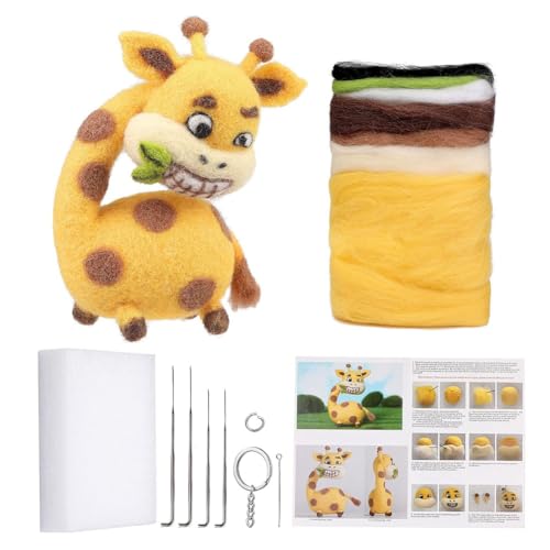 Jeenuuder Nadelfilz-Set, Giraffe, Nadelfilz-Set, Bilderrahmen aus Filz, Gelb, Filznadeln, Schaumstoffkissen, Filzstoff, Anleitung für Anfänger von Jeenuuder