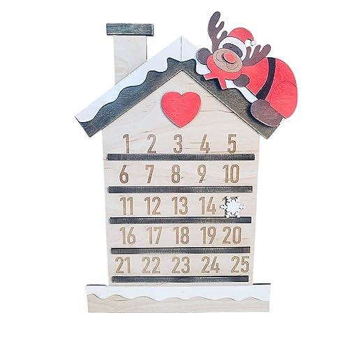 Jeenuuder Weihnachts-Countdown-Ornament aus Holz, Countdown-Kalender aus Holz, wiederverwendbar, 11,8 Zoll, Weihnachtsmannbart, Typ A von Jeenuuder