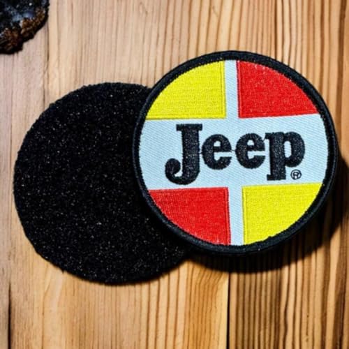 Jeep 1963–1970 Logo-Stickerei, Heißsiegel- oder Aufnäher, 7,6 cm, rund, Jeep 4 Ecken (Haken- und Schlaufenrückseite) von Jeep