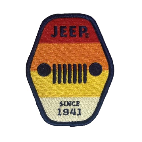 Jeep Aufnäher mit Gitter-Logo und Streifen, bestickt, 7,6 x 10,2 cm, Heißsiegel-Aufnäher für Kleidung, Rucksäcke, Hüte, Jacken und Jeans von Jeep