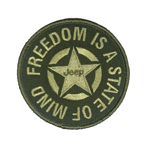 Jeep Freedom is a State of Mind Oscar Mike Star Logo bestickter Aufnäher grün | 10,2 cm Heißsiegel-Aufnäher für Kleidung, Rucksäcke, Hüte, Jacken und Jeans von Jeep