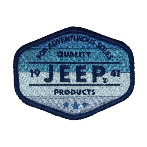 Jeep Quality Products for Adventurous Souls 1941 Aufnäher – Blau | 10,2 x 7,6 cm Heißsiegel-Aufnäher für Kleidung, Rucksäcke, Hüte, Jacken und Jeans von Jeep