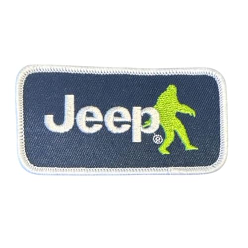 Jeep Sasquatch Aufnäher mit Logo, bestickt, 7,6 x 4,4 cm, marineblau, Heißsiegel-Aufnäher für Kleidung, Rucksäcke, Hüte, Jacken und Jeans von Jeep