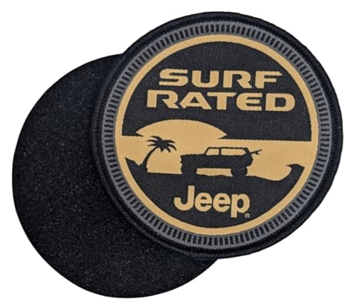 Jeep Surf Rated Wrangler Beach 7,6 cm runder bestickter Aufnäher – Sandstich-Aufnäher mit Klettverschluss für Kleidung, Rucksäcke, Hüte, Jacken und Jeans von Jeep