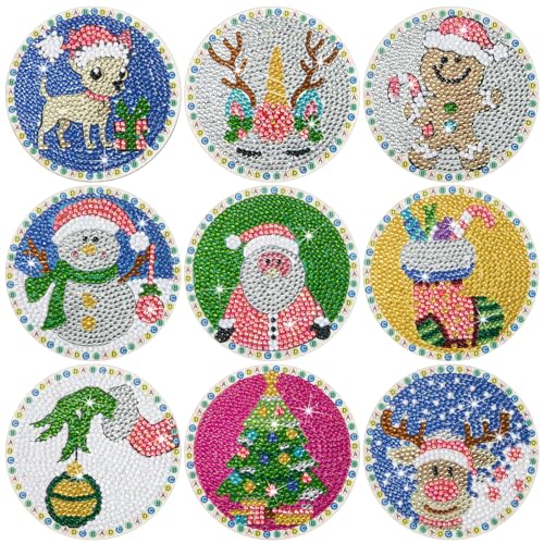 Art Untersetzer mit Halter Diamant Aufkleber Kit Malerei 5D Diamond Painting Weihnachten für Kinder Anfänger Erwachsene Weihnachtsdekoration von Jeesblsy