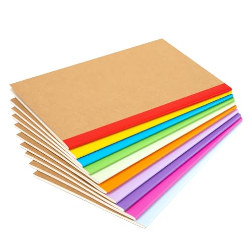 Kraft Notizbuch Regenbogen Rücken A5 liniert, in 10 verschiedenen Farben Kraftpapier Journal Notizblock Set geeignet für Büro & Schule von Jeesblsy