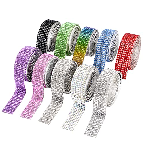 Jeesblsy Selbstklebende Kristall Strass Diamant Band, Bunt DIY Strassband Aufkleber Glitzersteine Dekoration für Kunst Handwerk, Hochzeit Auto Telefon (10 Farben, 80cm/Rollen) von Jeesblsy