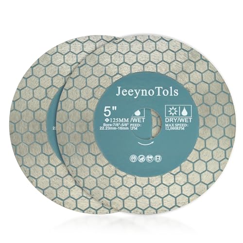 JeeynoTols Diamant Trennscheibe - 2 Stück 5"/125mm Doppelt beschichtet Trenn- und Schleifscheibe Bohrung 22.23mm-16mm für Granit Marmor Quarz Keramik Porzellan Blatt von JeeynoTols