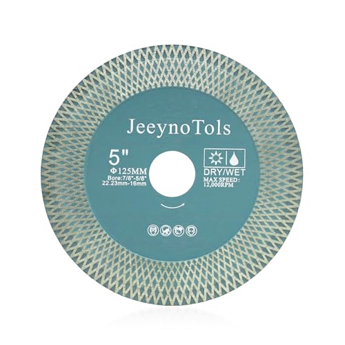 JeeynoTols Diamant Trennscheibe - 5"/125mm Doppelt beschichtet Fliesensägeblatt mit X Zähnen Arbor 22.23mm-16mm für Granit Marmor Prozellan Quarz Keramik von JeeynoTols