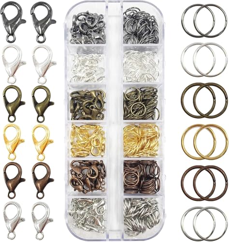 Jeffbaubl Karabinerverschlüsse für Schmuck, Karabinerverschlüsse und offene Biegeringe, Karabinerverschlüsse für Schmuck, Armband, Schlüsselanhänger, 6 Farben von Jeffbaubl