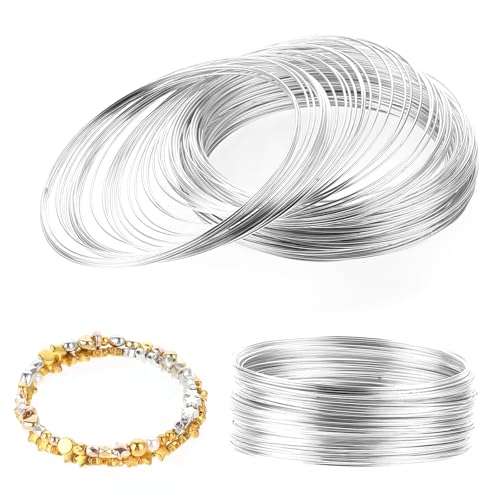 Jeffdad 100-Schleife Armband Memory Wire, 6 cm Metallringe zum Basteln Beading Draht Armbanddraht für Draht DIY Schmuckdraht Set Memory Steel Wire Für Armbandherstellung Handwerk Zubehör Deko(Silber) von Jeffdad