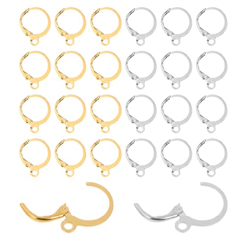 Jeffdad 100 Stück Ohrring Haken, Brisur Ohrringen Französische Ohrhaken 15mm Ring Ohrringhaken Tropfenohrringe Selber Machen, Austauschbar Baumelnd Ohrhaken für Schmuckherstellung (Silber + Gold) von Jeffdad