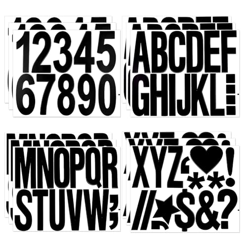 Jeffdad 12 Blatt Buchstaben Zahlen Aufkleber Set, 10 cm Selbstklebend Alphabet Nummer Aufkleber Wasserfeste Vinyl Sticker für Basteln Outdoor Schilder Poster Briefkästen Fenster(Schwarz) von Jeffdad