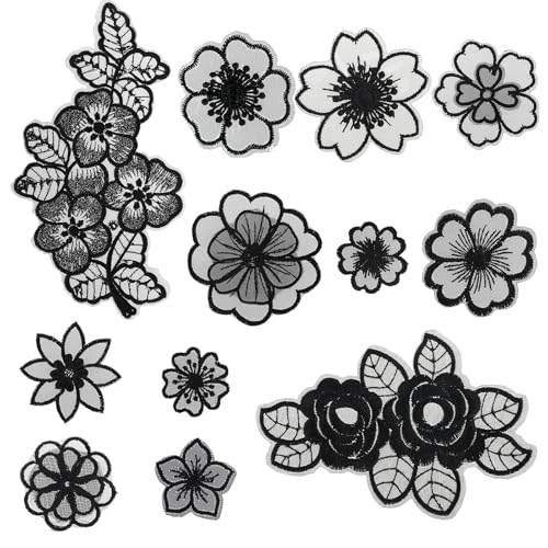 Jeffdad 12 Stück Spitze Blume Stickerei Patch, 3D Spitzen Applikations zum Aufnähen Flicken Organza Lace Appliques Blumenapplikationen für Brautkleid Dekoration Kleidung Rucksäcke Gardinen(Schwarz) von Jeffdad