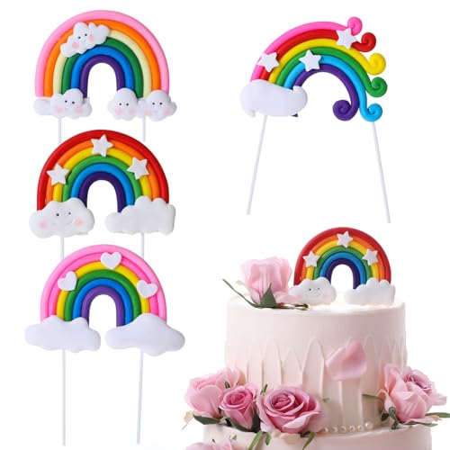 Jeffdad 4 Stück Regenbogen Tortendeko, Wolke Regenbogen Cake Topper 4 Formen Bunte Kuchendekoration Geburtstag Kuchendeko Regenbogen Cake Topper Kuchen Dekoration für Kinder von Jeffdad