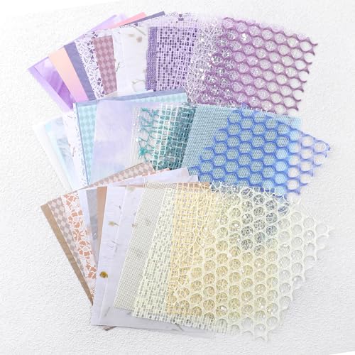 Jeffdad 45 Stück Scrapbooking Papier Deko, 13 x 18cm Scrapbooking-Kit Bunt Musterpapier Mesh-Papiere Strukturiertes Papier Scrapbooking Zubehör für Dekoration Album Karte DIY Handwerk(Blau+Lila+Gelb) von Jeffdad