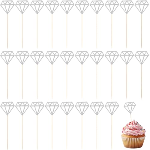 Jeffdad 50 Stück Diamant Cupcake Topper, Glitter Cupcake Picks Kuchendeckel Cupcake Dekorationen für Hochzeit Braut Jubiläum Baby Dusche Party Dekorationen(Silber) von Jeffdad