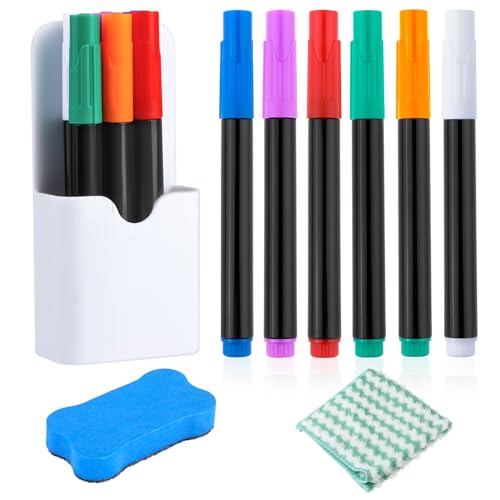 Jeffdad 6 Stück Whiteboard Marker mit Whiteboard Schwamm Stifthalter Magnetisch, Whiteboard Schwamm Magnetisch Set Whiteboard Stifte Marker für Schule Büro Kühlschrank von Jeffdad