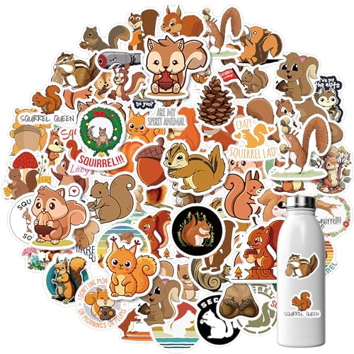 Jeffdad 60 Stück Eichhörnchen Aufkleber Pack, Wasserfeste Squirrel Sticker Set Vinyl Aufkleber für Kinder Scrapbook Stickers Tier Sticker Aesthetic Laptop Telefon Gitarre Skateboard Motorrad von Jeffdad