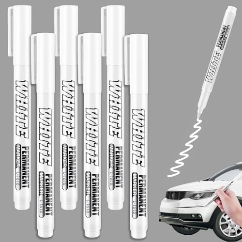 Jeffdad Acrylstifte Weiß Wasserfest, 6 Stück Wdding Weiß 1mm Fine Tip Permanent Marker Acrylfarbe Permanent Marker Weiß Acrylstift für Schwarzes Papier Holz Metall Glas Stoff Stein Reifenmalerei (6) von Jeffdad