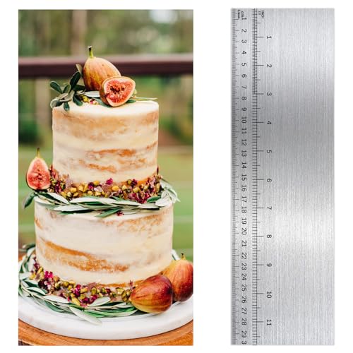 Jeffdad Edelstahl Kuchenschaber mit Skala, 30cm Tortenspachtel Kuchen Glatter Schaber Tortenglätter Cake Scraper Seitenschaber Silber Torten Schaber für Zuckerguss Mousse Kuchen Buttercreme von Jeffdad