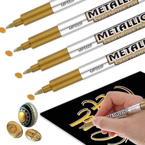 Jeffdad Goldstift Metallic Marker Pens, 4 Stück Gold Stift Permanent Marker Fade-Proof Schnell trocknende glänzende nass glänzende Kunstmalstifte zum Schreiben von Karten Unterschriften von Jeffdad