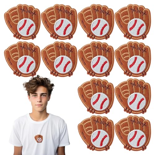Jefuzh Baseball-Flicken zum Aufbügeln, für Kleidung, Hüte, Jeans, Röcke, T-Shirts, Rucksäcke usw. (Baseballhandschuh), 12 Stück von Jefuzh